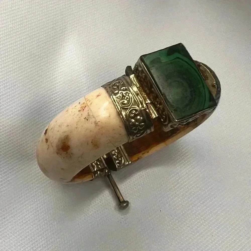 Antique Inlayed Bone & Malachite Tribal Bracelet Inlay Hinged Bracelet heavy 74g